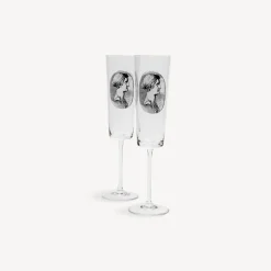 Glasses And Coasters<Fornasetti 2 Flutes Set Cammei White/Black