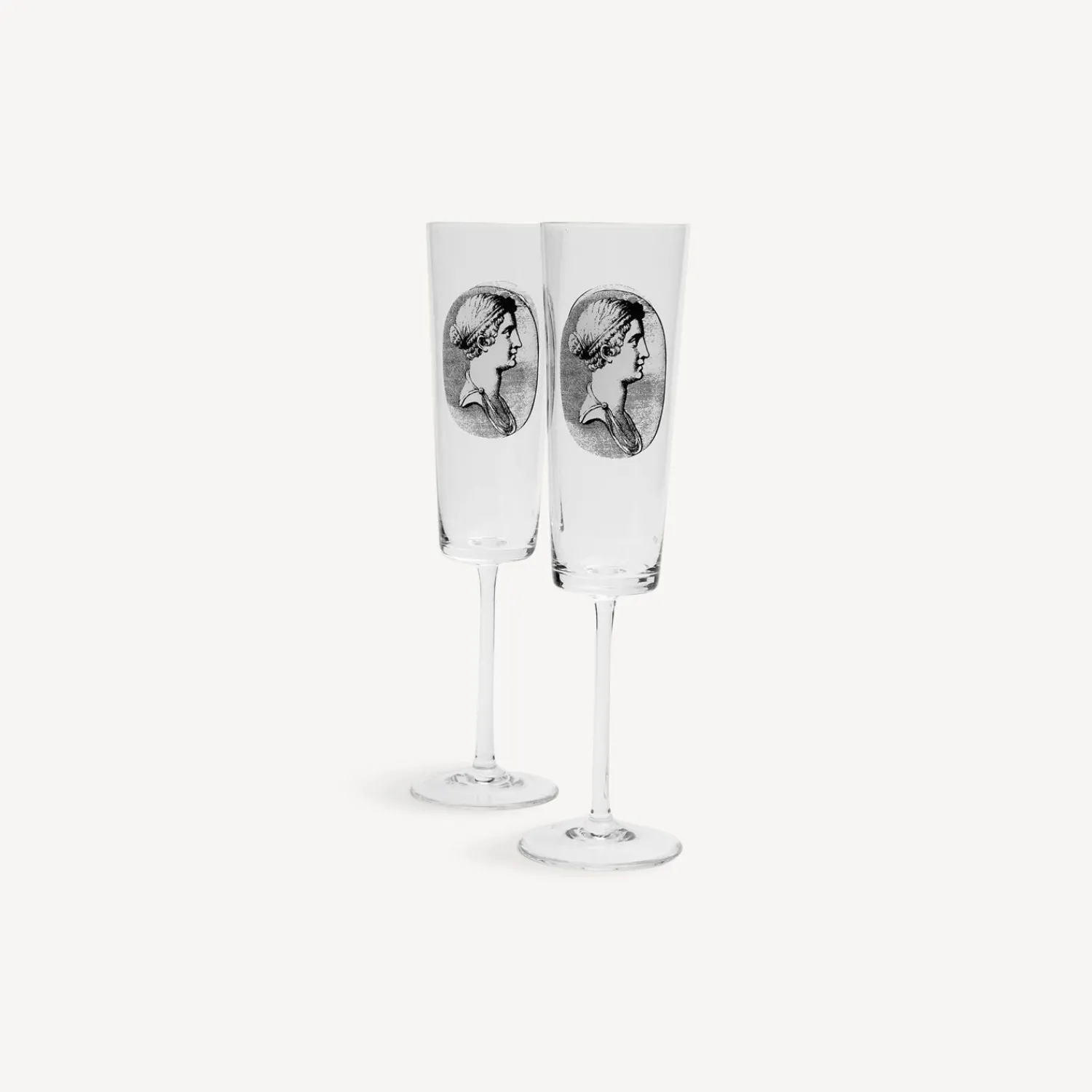 Glasses And Coasters<Fornasetti 2 Flutes Set Cammei White/Black