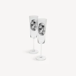 Glasses And Coasters<Fornasetti 2 Flutes Set Cammei White/Black
