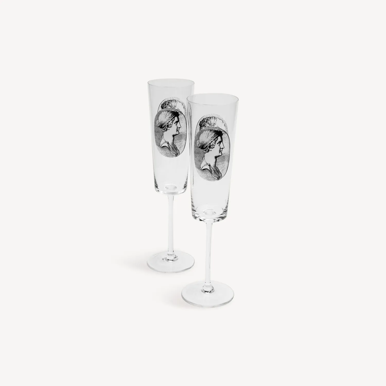 Glasses And Coasters<Fornasetti 2 Flutes Set Cammei White/Black