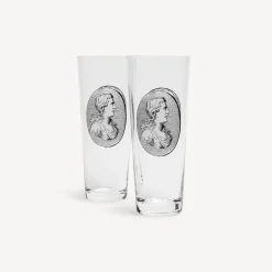 Glasses And Coasters<Fornasetti 2 Soda Glasses Set Cammei White/Black