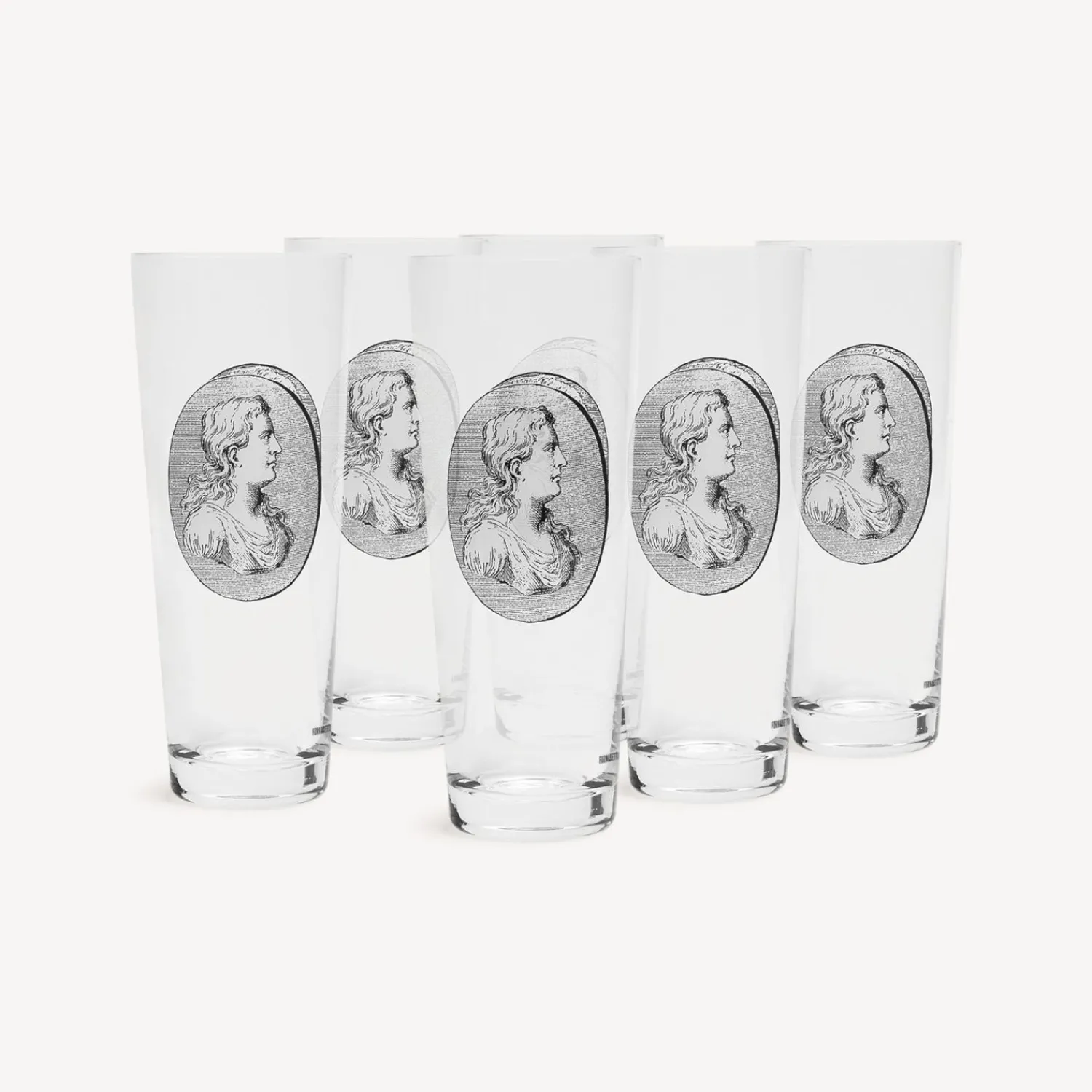 Glasses And Coasters<Fornasetti 6 Soda Glasses Set Cammei White/Black