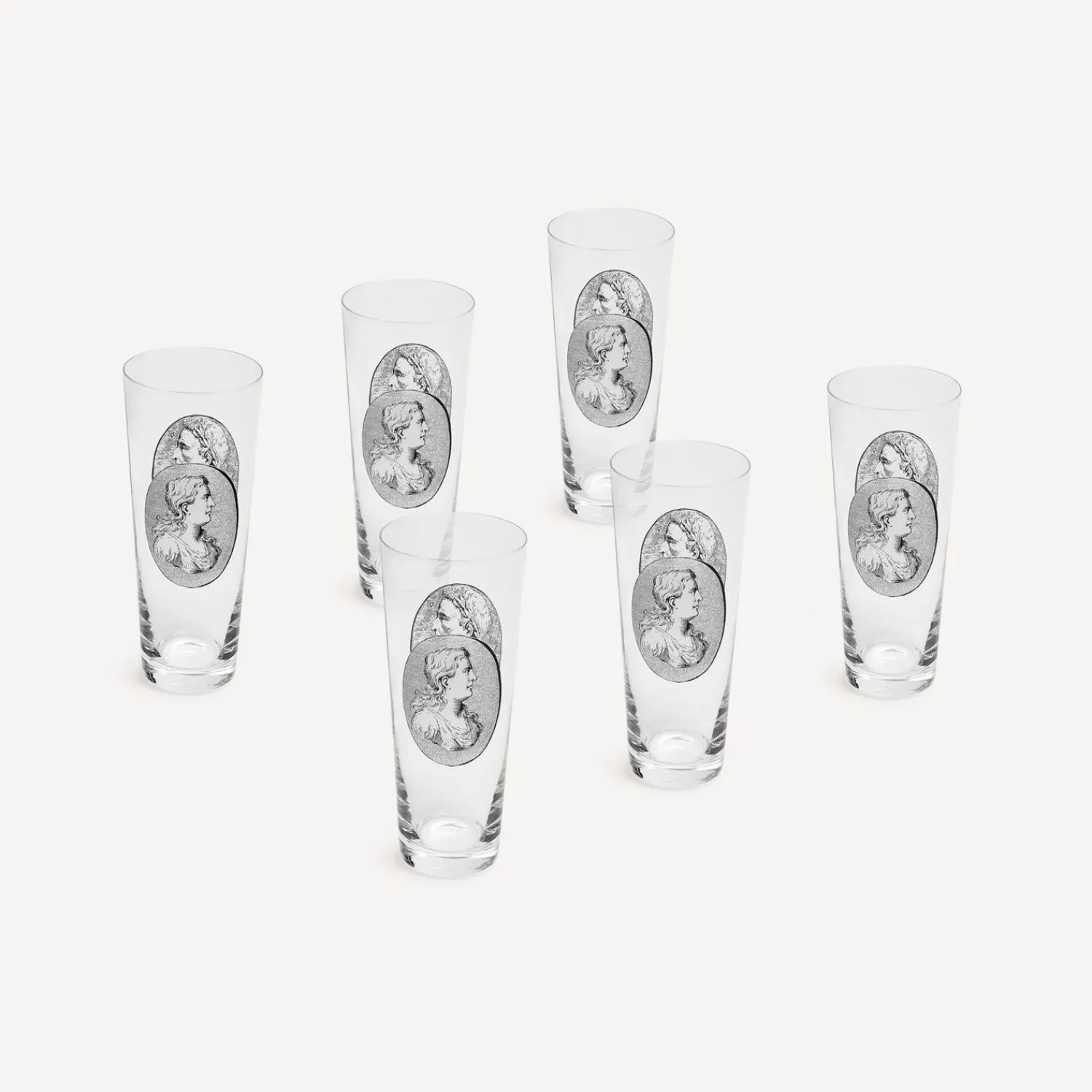 Glasses And Coasters<Fornasetti 6 Soda Glasses Set Cammei White/Black