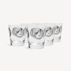 Glasses And Coasters<Fornasetti 6 Water Glasses Set Cammei White/Black