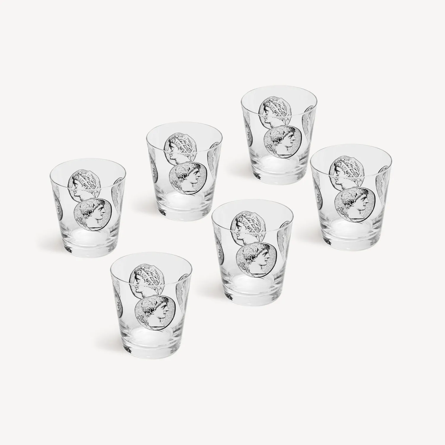Glasses And Coasters<Fornasetti 6 Water Glasses Set Cammei White/Black