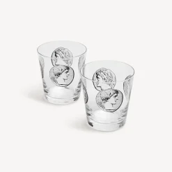 Glasses And Coasters<Fornasetti 2 Water Glasses Set Cammei White/Black