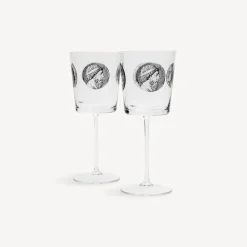 Glasses And Coasters<Fornasetti 2 Wine Glasses Set Cammei White/Black