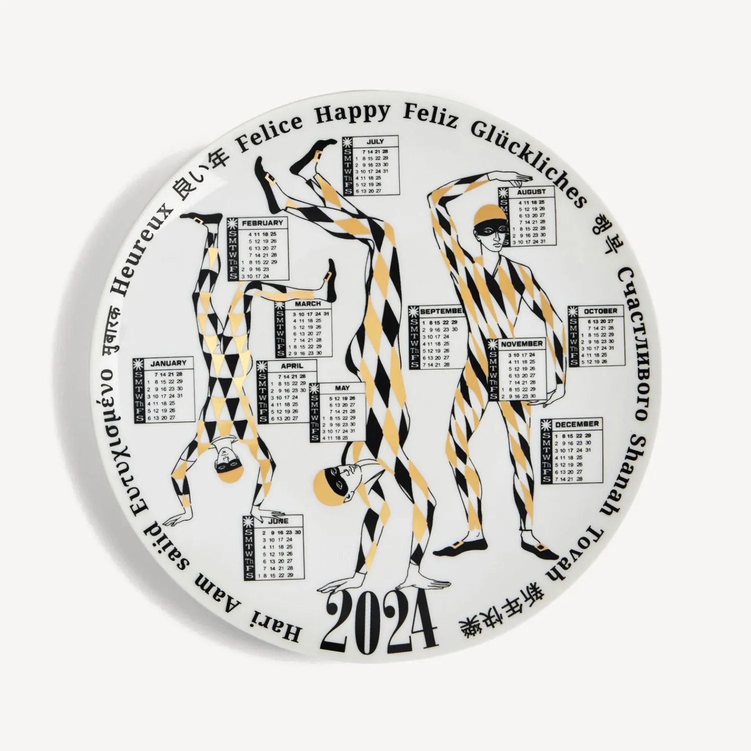 Decorative Plates<Fornasetti Calendar Plate 2024 White/Black/Gold