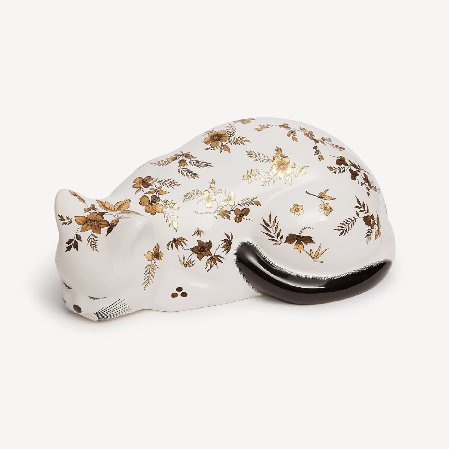 Ceramic Cats<Fornasetti Cat Fiorato White/Black/Gold