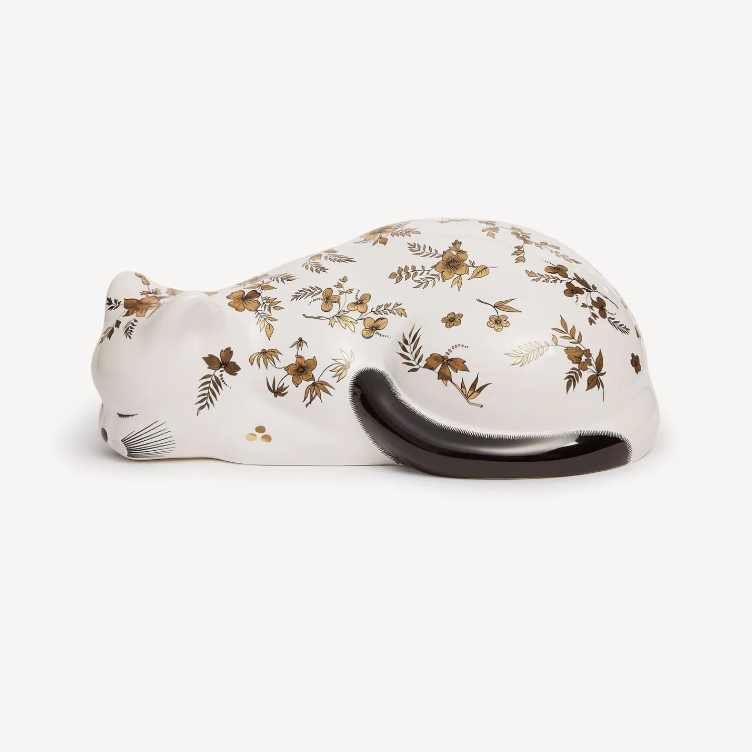 Ceramic Cats<Fornasetti Cat Fiorato White/Black/Gold