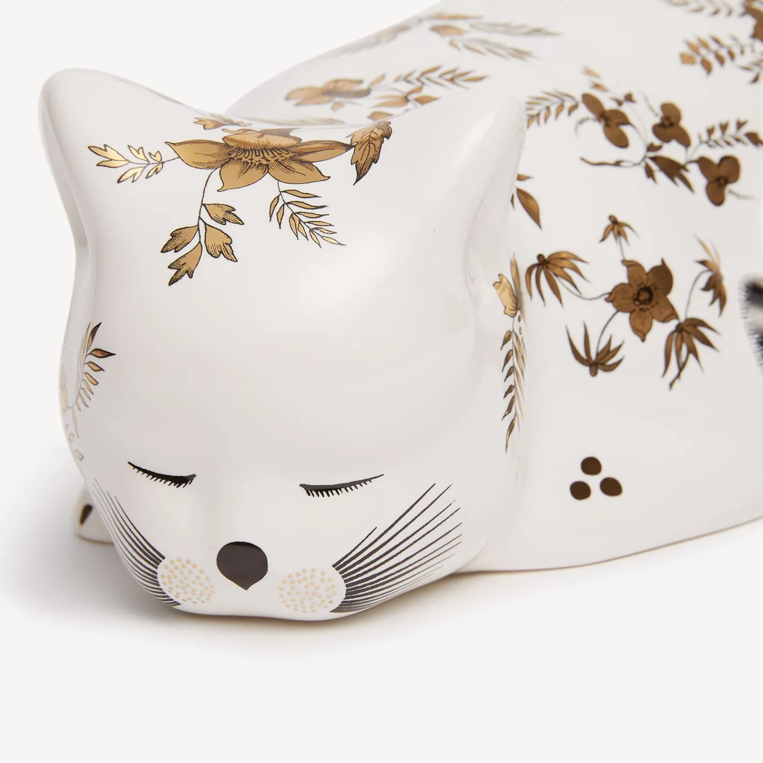 Ceramic Cats<Fornasetti Cat Fiorato White/Black/Gold