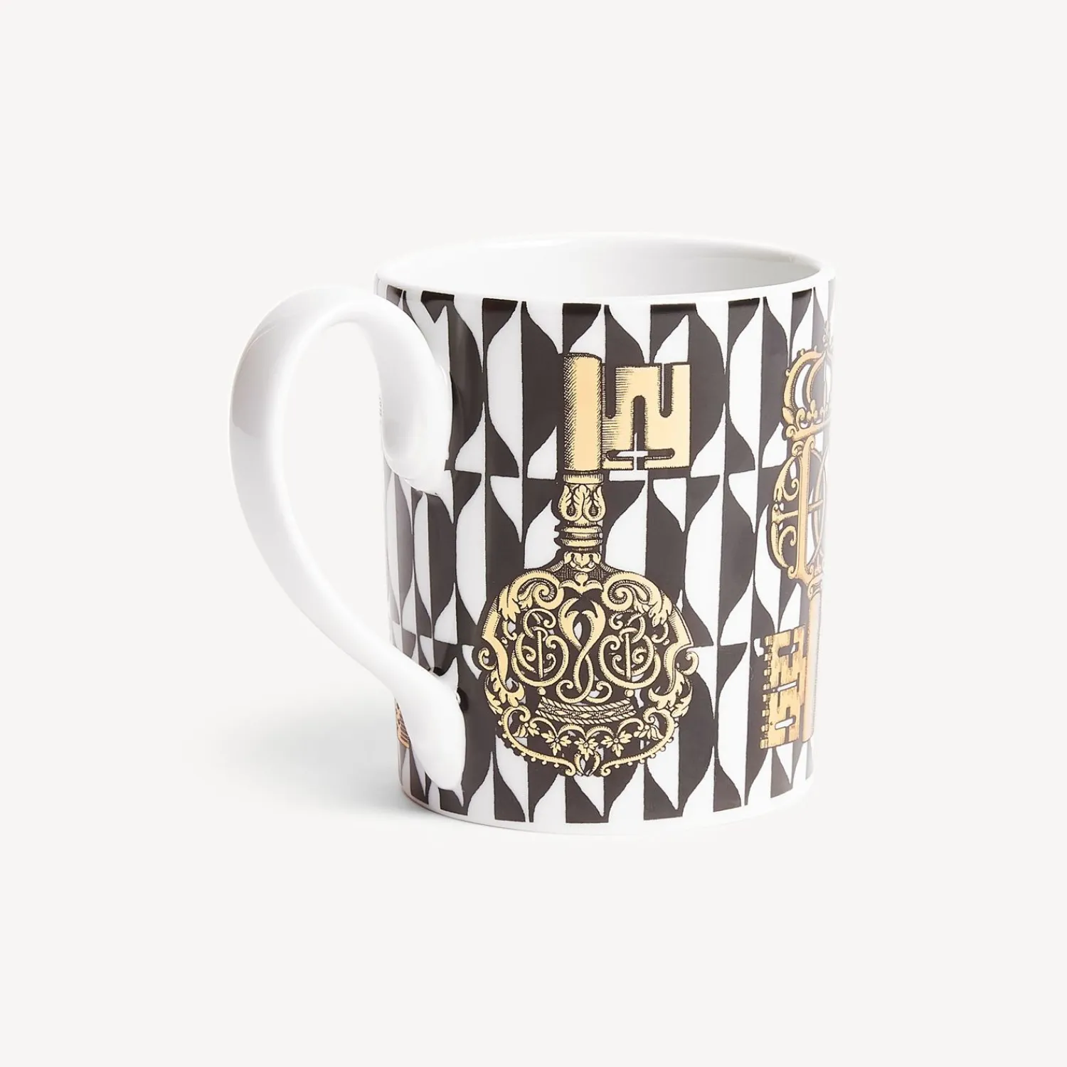 Tea And Coffee Sets<Fornasetti Mug Chiavi And Losanghe White/Black/Gold
