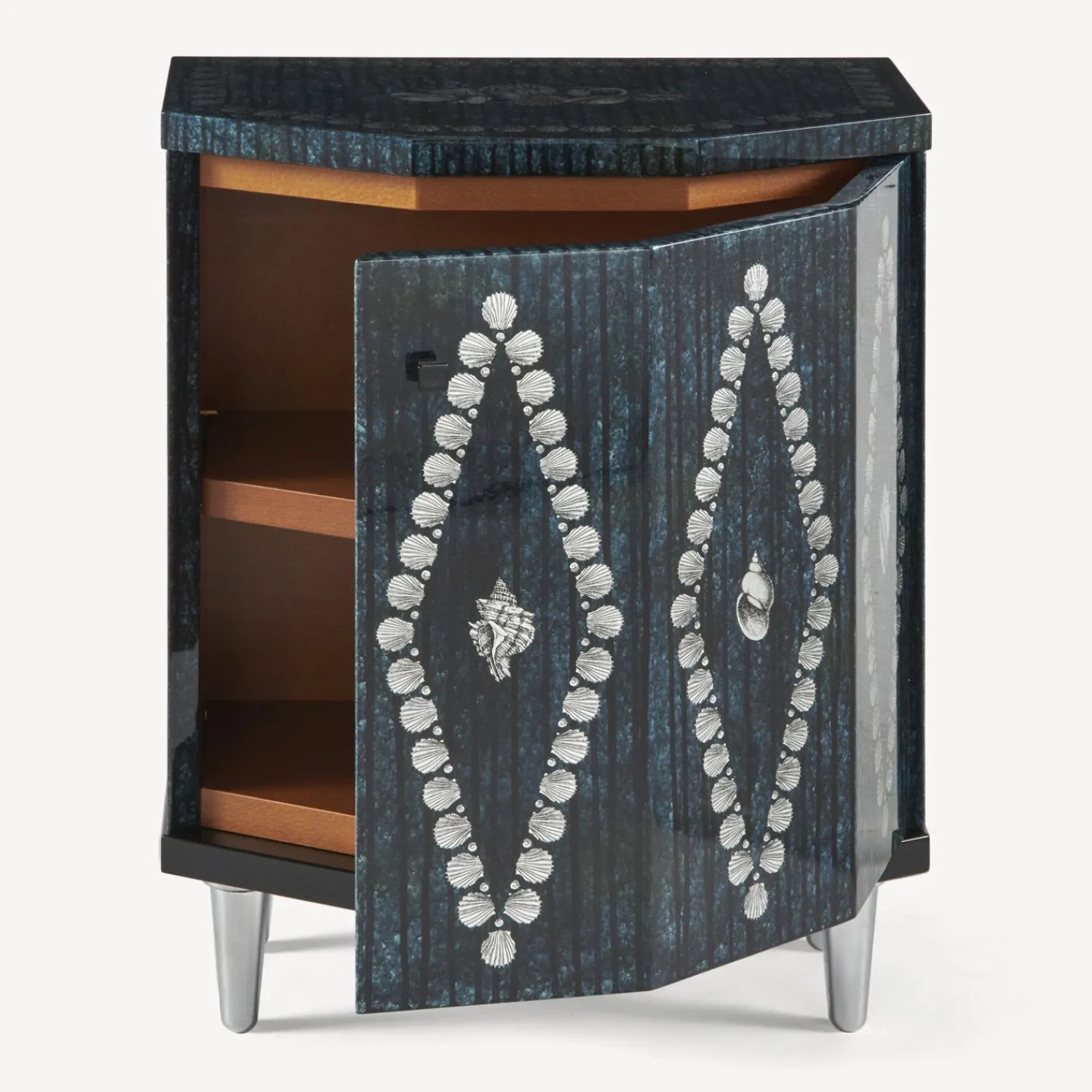 Cabinets<Fornasetti Night Stand Polyhedric Giro Di Conchiglie Silver/Blue