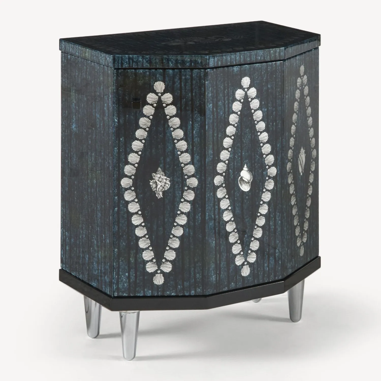 Cabinets<Fornasetti Night Stand Polyhedric Giro Di Conchiglie Silver/Blue