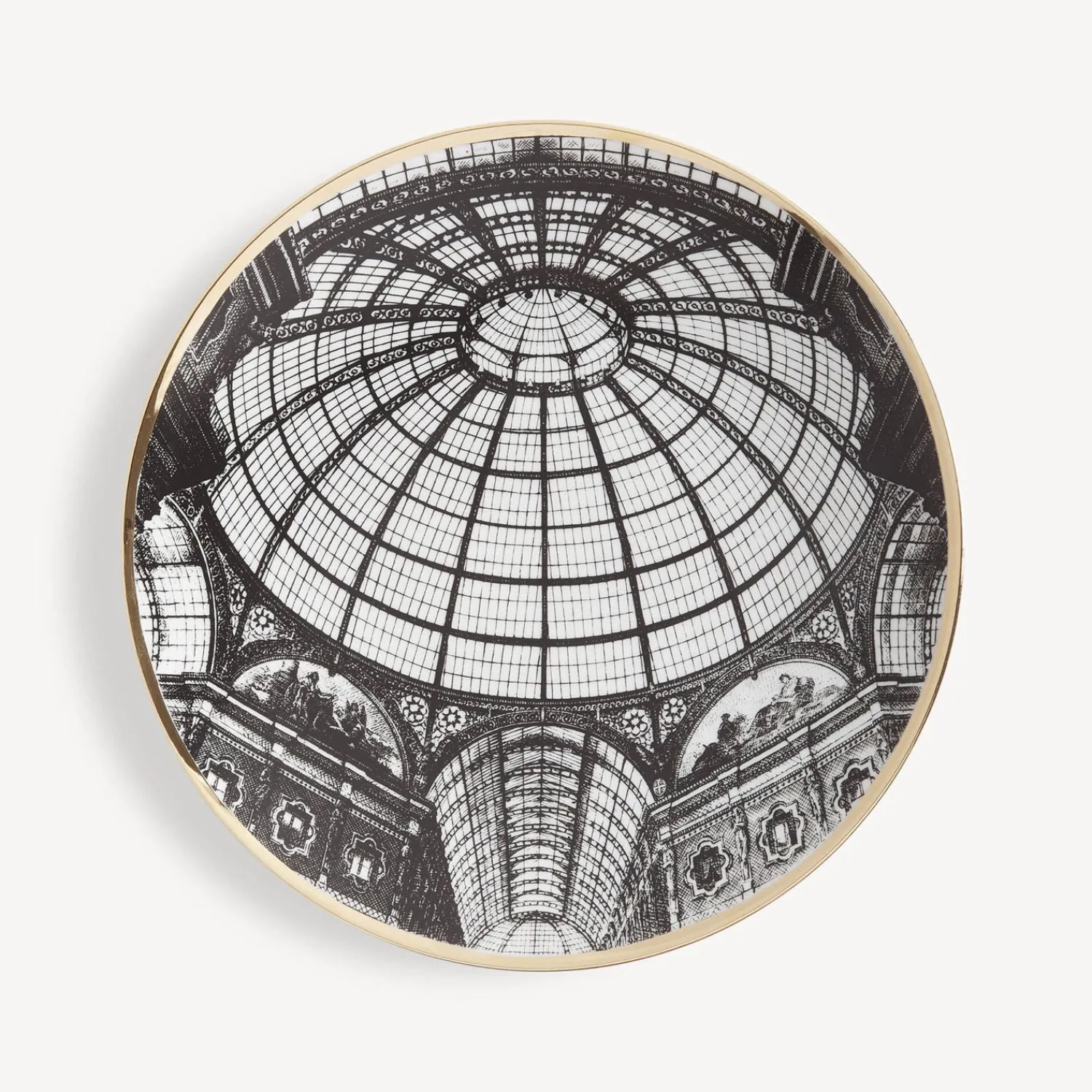 Decorative Plates<Fornasetti Plate Cupola Galleria Di Milano White/Black/Gold