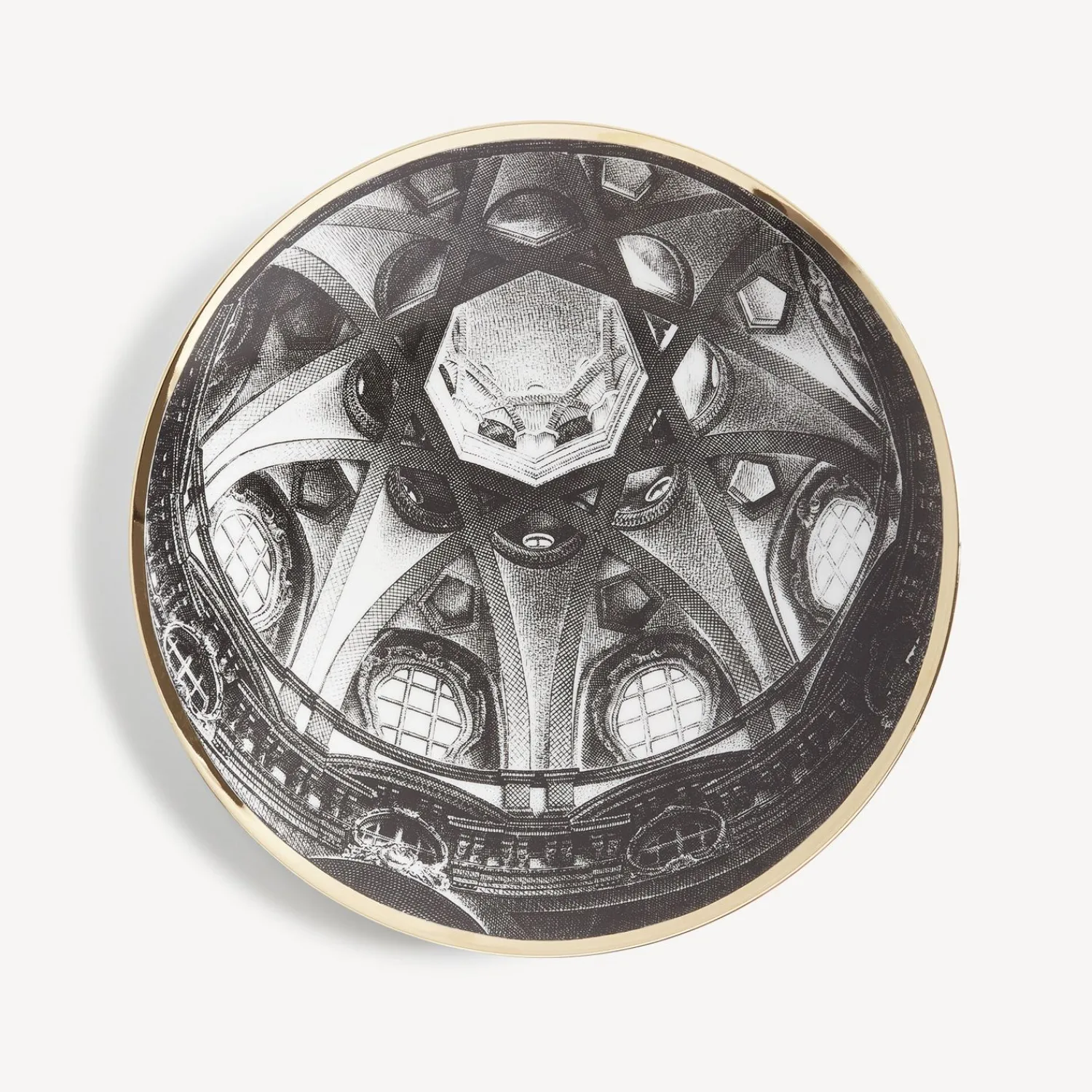 Decorative Plates<Fornasetti Plate Cupola S. Lorenzo (Torino) White/Black/Gold