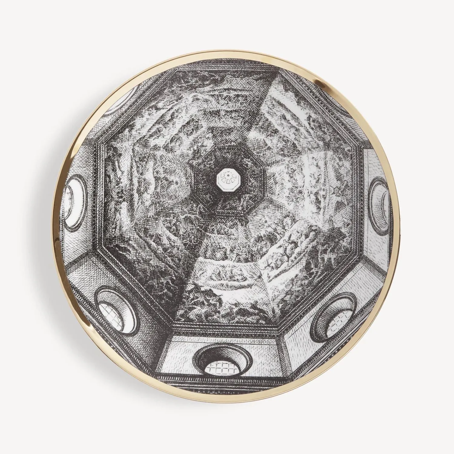Decorative Plates<Fornasetti Plate Cupola Santa Maria Del Fiore (Firenze) White/Black/Gold