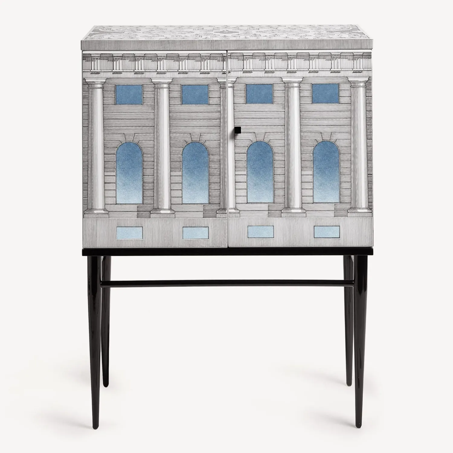 Cabinets<Fornasetti Raised Small Sideboard Architettura Celeste White/Black/Light Blue