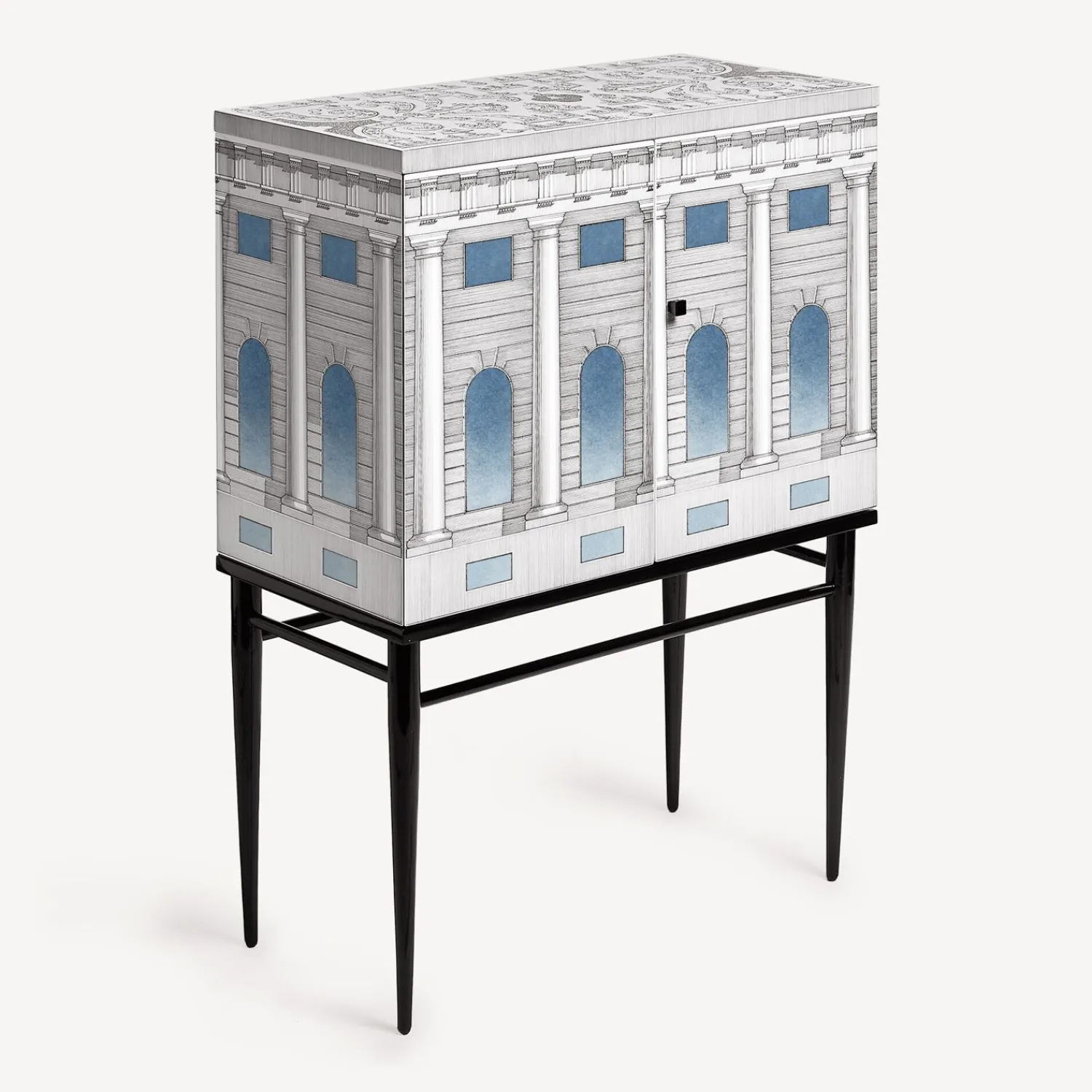 Cabinets<Fornasetti Raised Small Sideboard Architettura Celeste White/Black/Light Blue