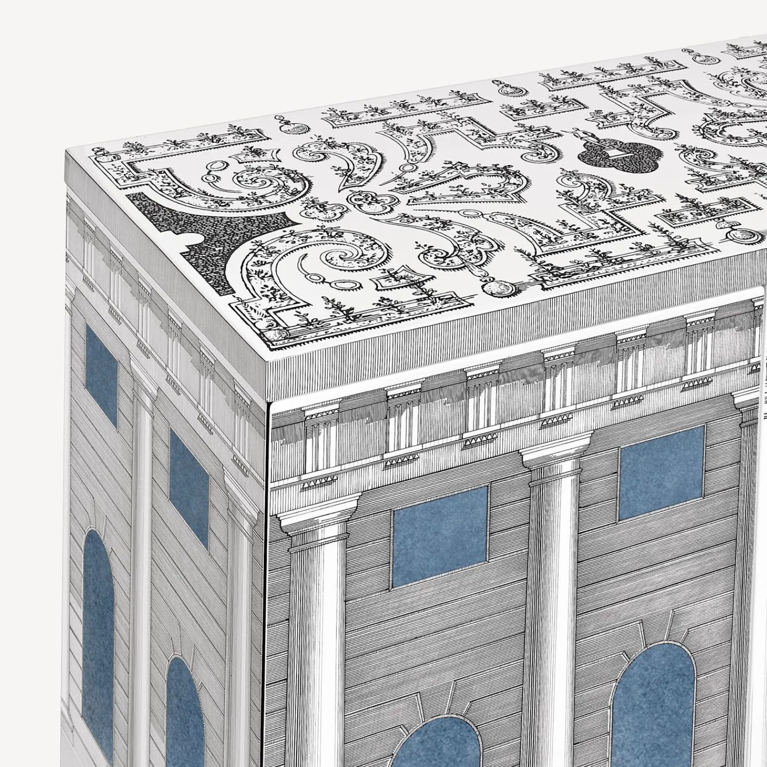 Cabinets<Fornasetti Raised Small Sideboard Architettura Celeste White/Black/Light Blue
