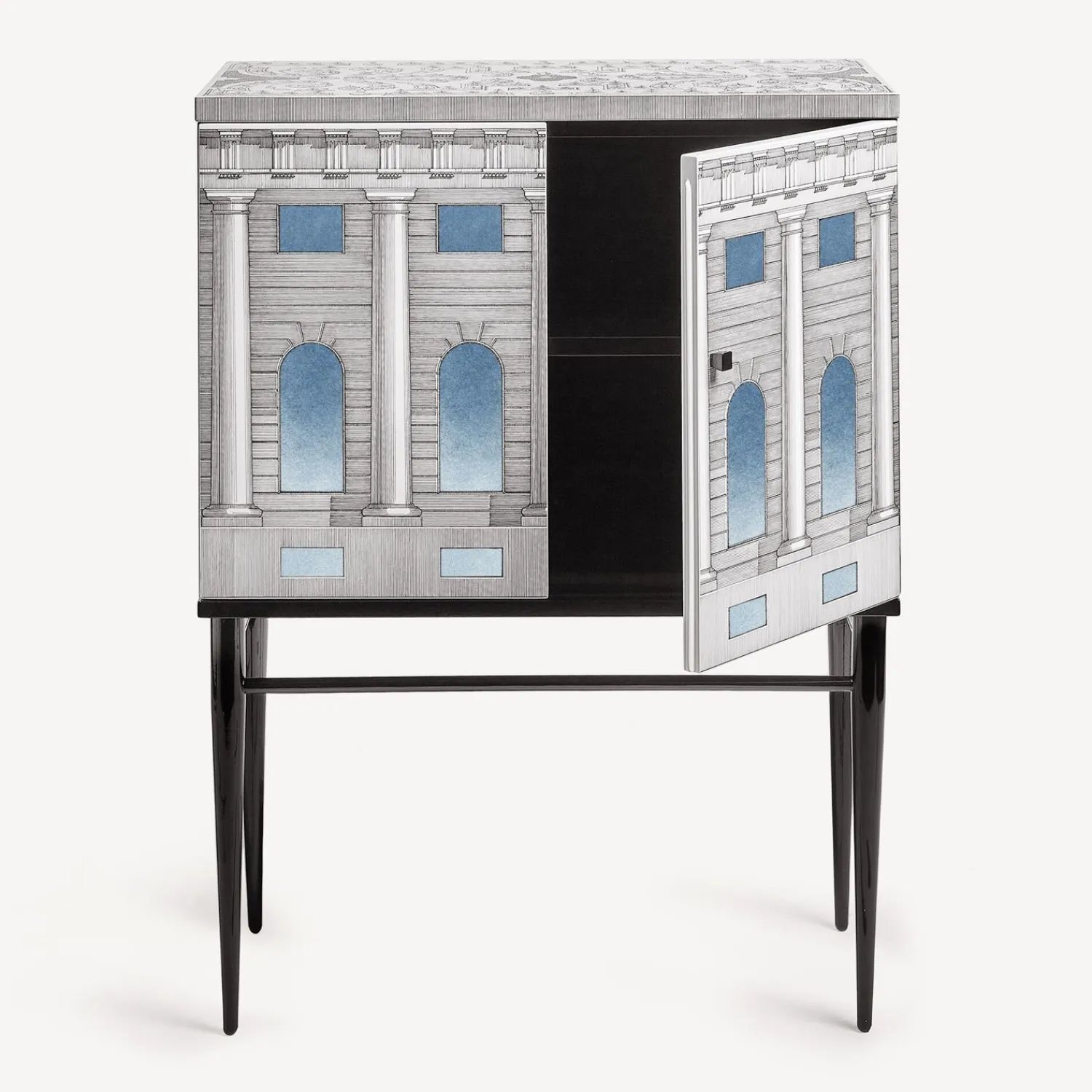 Cabinets<Fornasetti Raised Small Sideboard Architettura Celeste White/Black/Light Blue