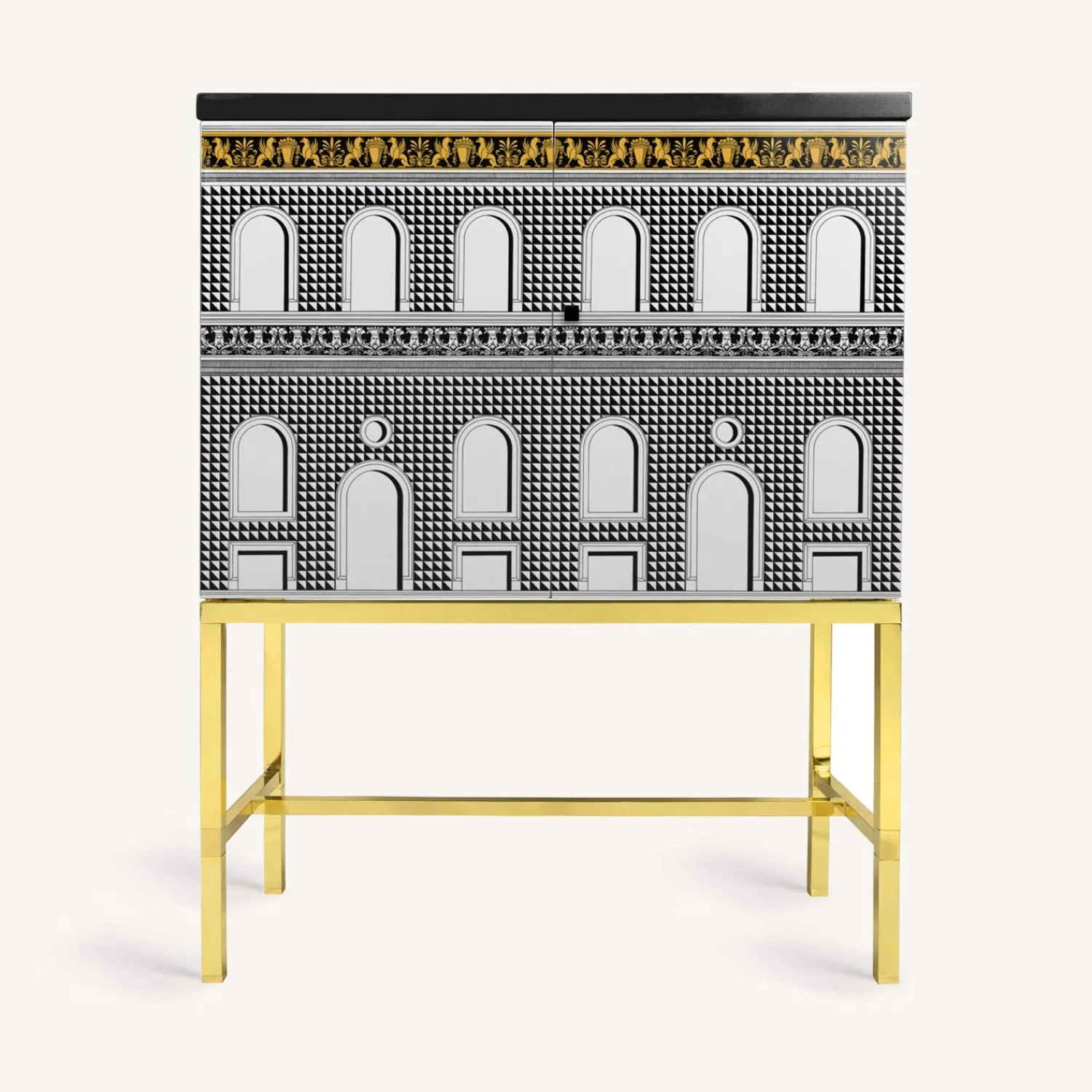 Cabinets<Fornasetti Raised Small Sideboard Facciata Quattrocentesca White/Black/Yellow
