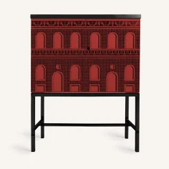 Cabinets<Fornasetti Raised Small Sideboard Facciata Quattrocentesca Red/Black