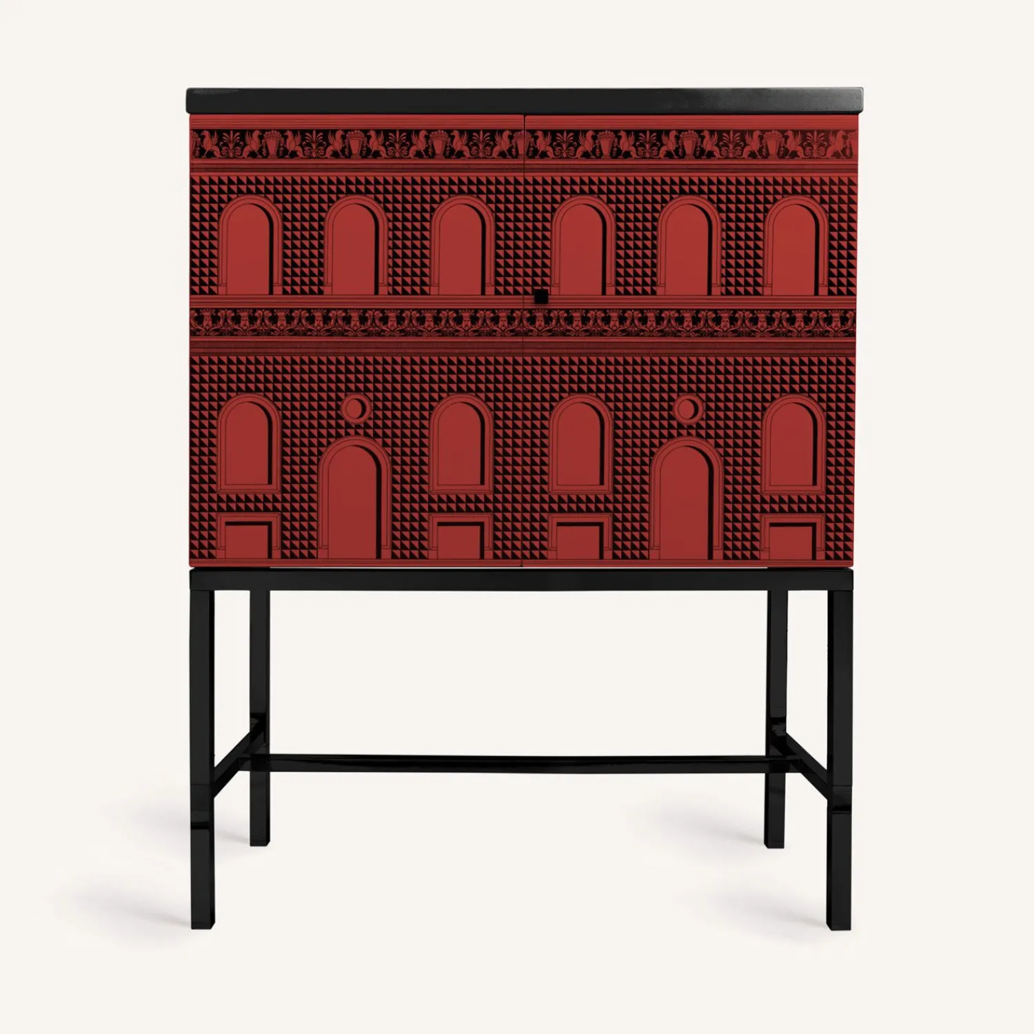 Cabinets<Fornasetti Raised Small Sideboard Facciata Quattrocentesca Red/Black