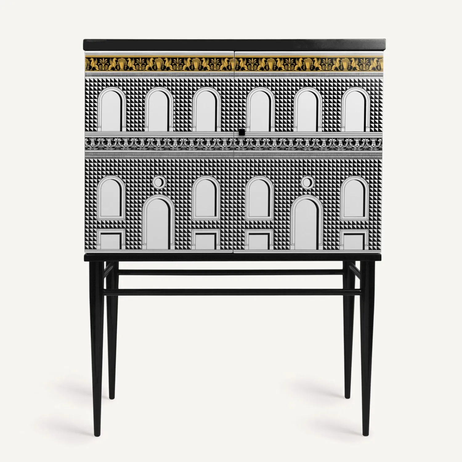 Cabinets<Fornasetti Raised Small Sideboard Facciata Quattrocentesca White/Black/Yellow