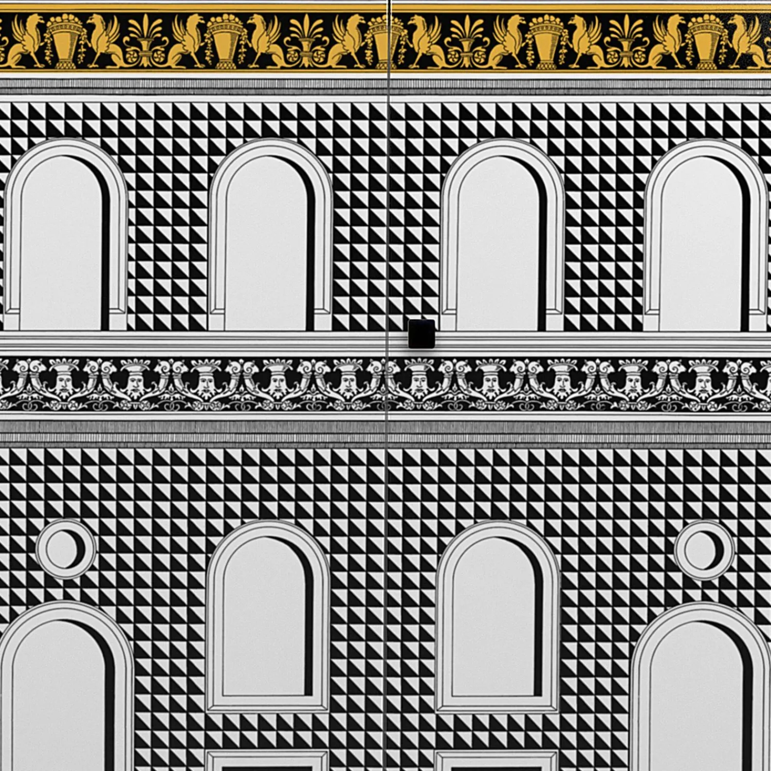 Cabinets<Fornasetti Raised Small Sideboard Facciata Quattrocentesca White/Black/Yellow