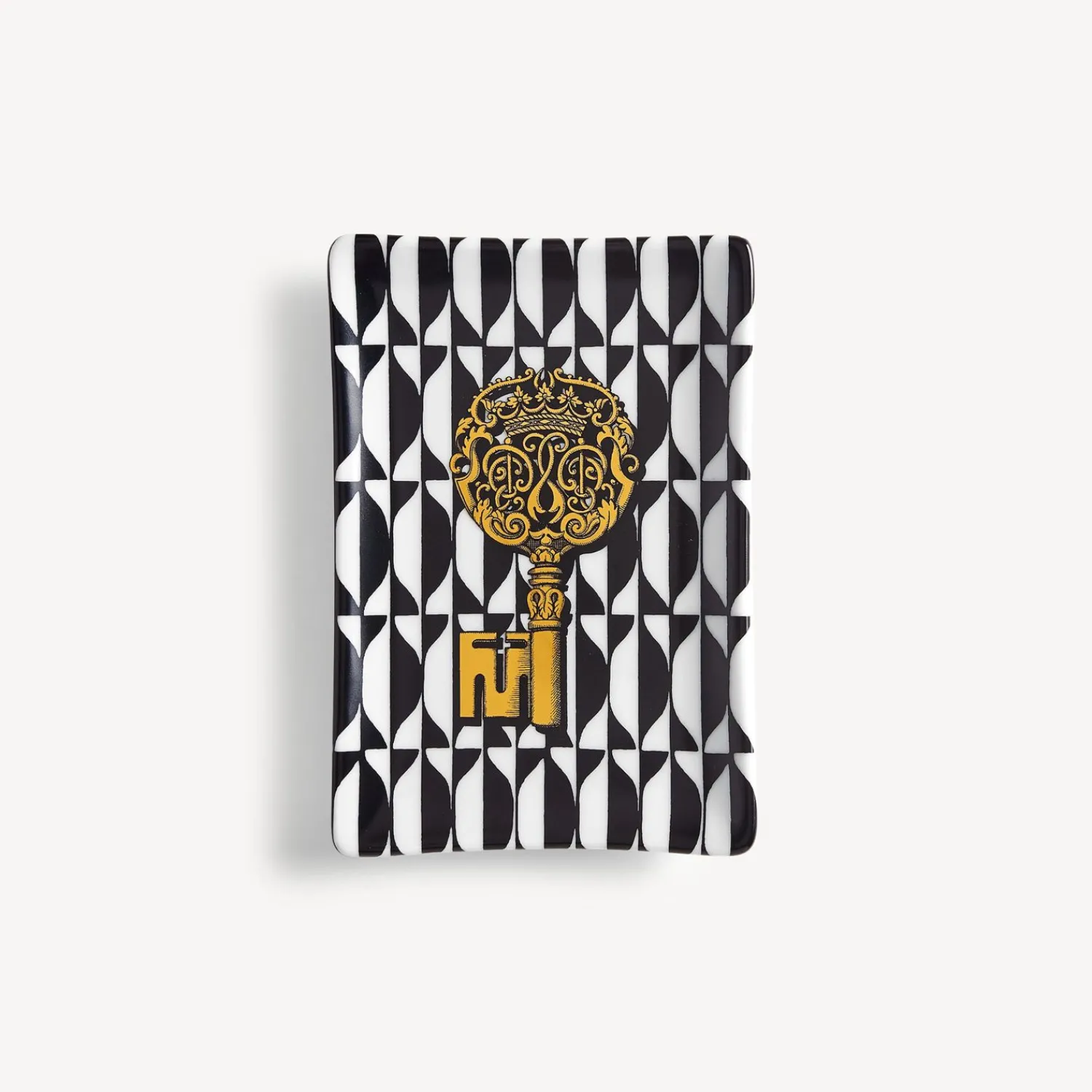 Design Ashtrays<Fornasetti Rectangular Ashtray Chiavi & Losanghe White/Black/Gold