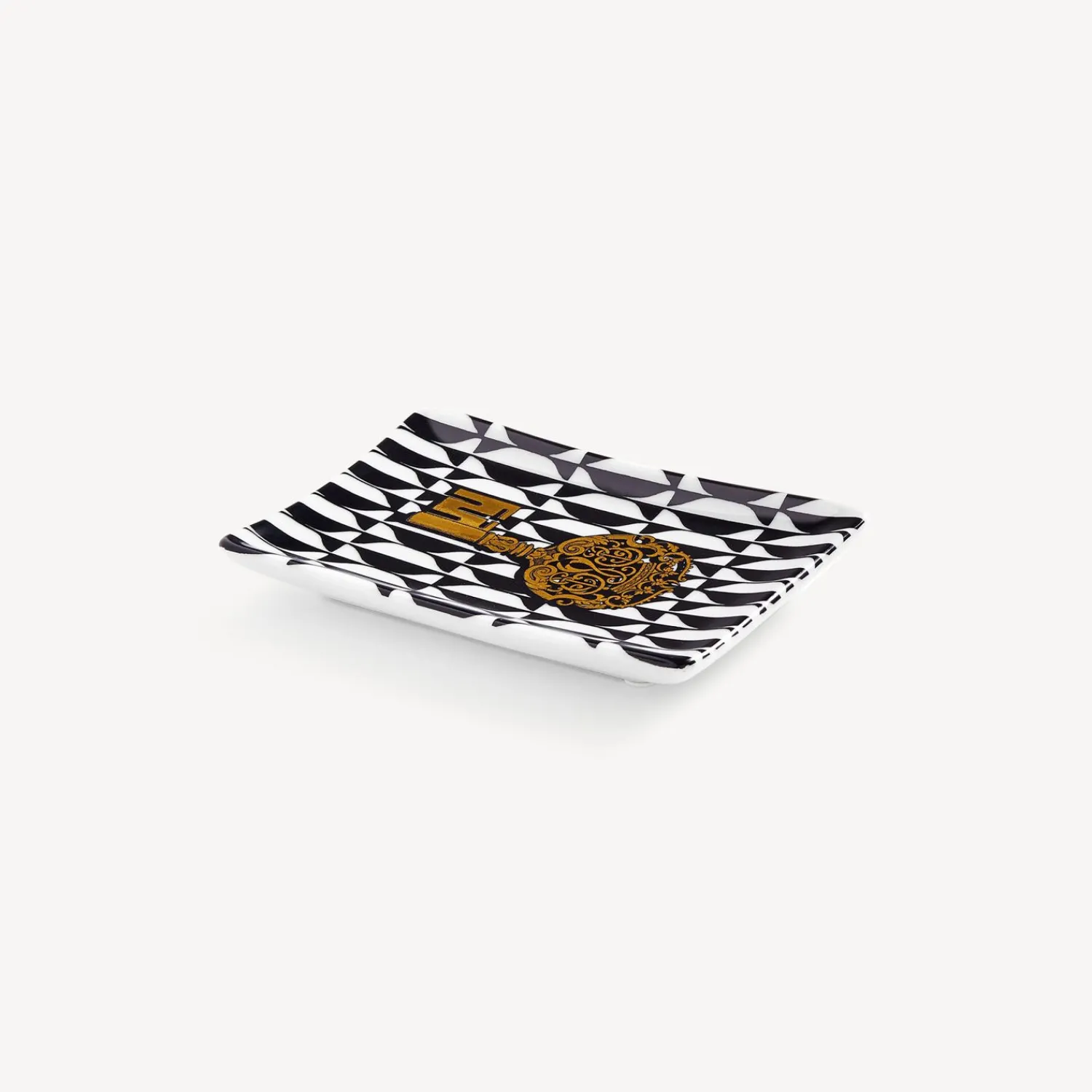 Design Ashtrays<Fornasetti Rectangular Ashtray Chiavi & Losanghe White/Black/Gold