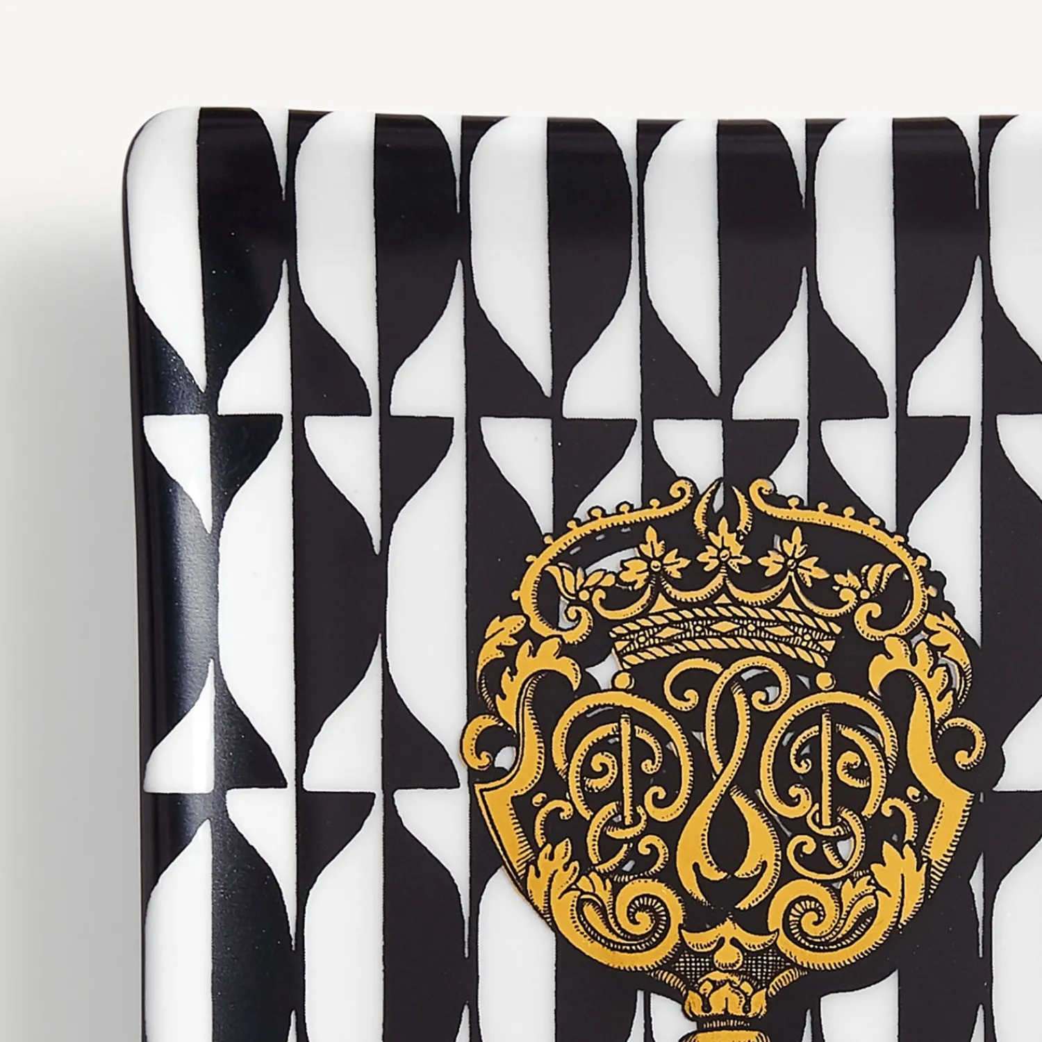Design Ashtrays<Fornasetti Rectangular Ashtray Chiavi & Losanghe White/Black/Gold