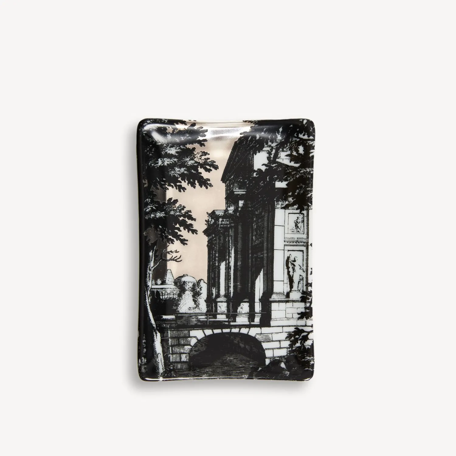 Design Ashtrays<Fornasetti Rectangular Ashtray Giardino Settecentesco White/Black/Platinum