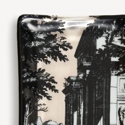 Design Ashtrays<Fornasetti Rectangular Ashtray Giardino Settecentesco White/Black/Platinum