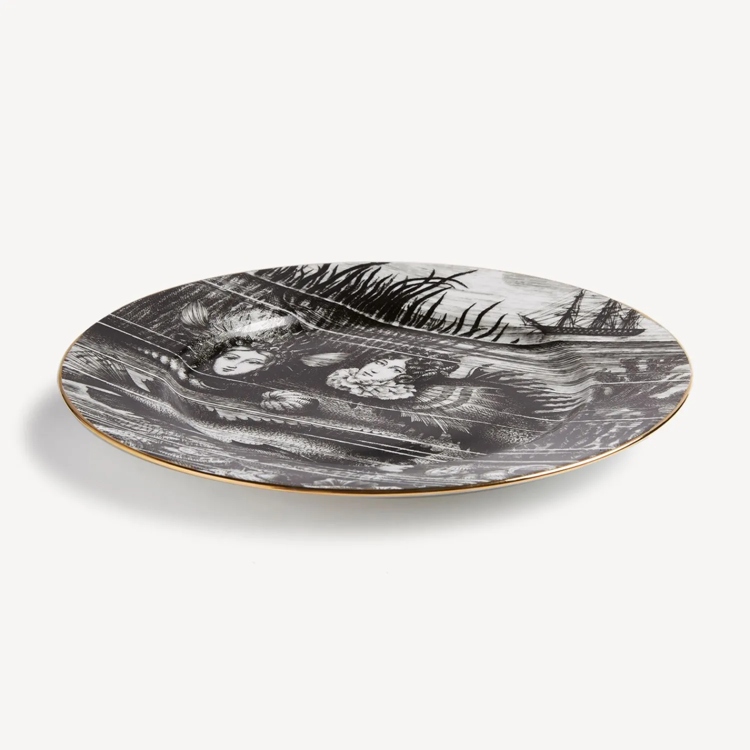 Decorative Plates<Fornasetti Rim Plate Sirene N.1 White/Black/Gold