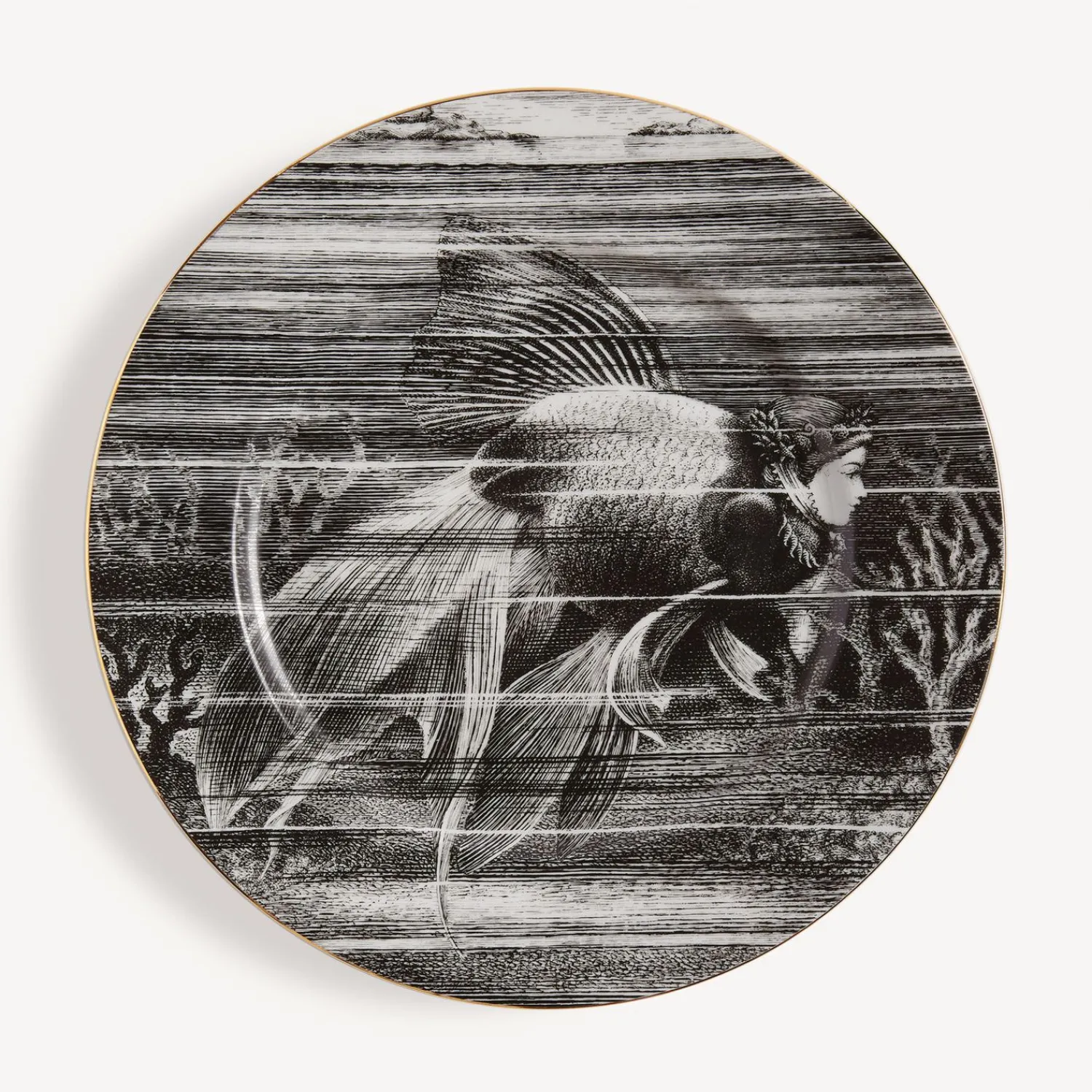 Decorative Plates<Fornasetti Rim Plate Sirene N.4 White/Black/Gold