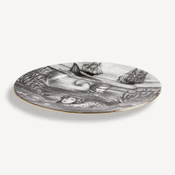 Decorative Plates<Fornasetti Rim Plate Sirene N.5 White/Black/Gold