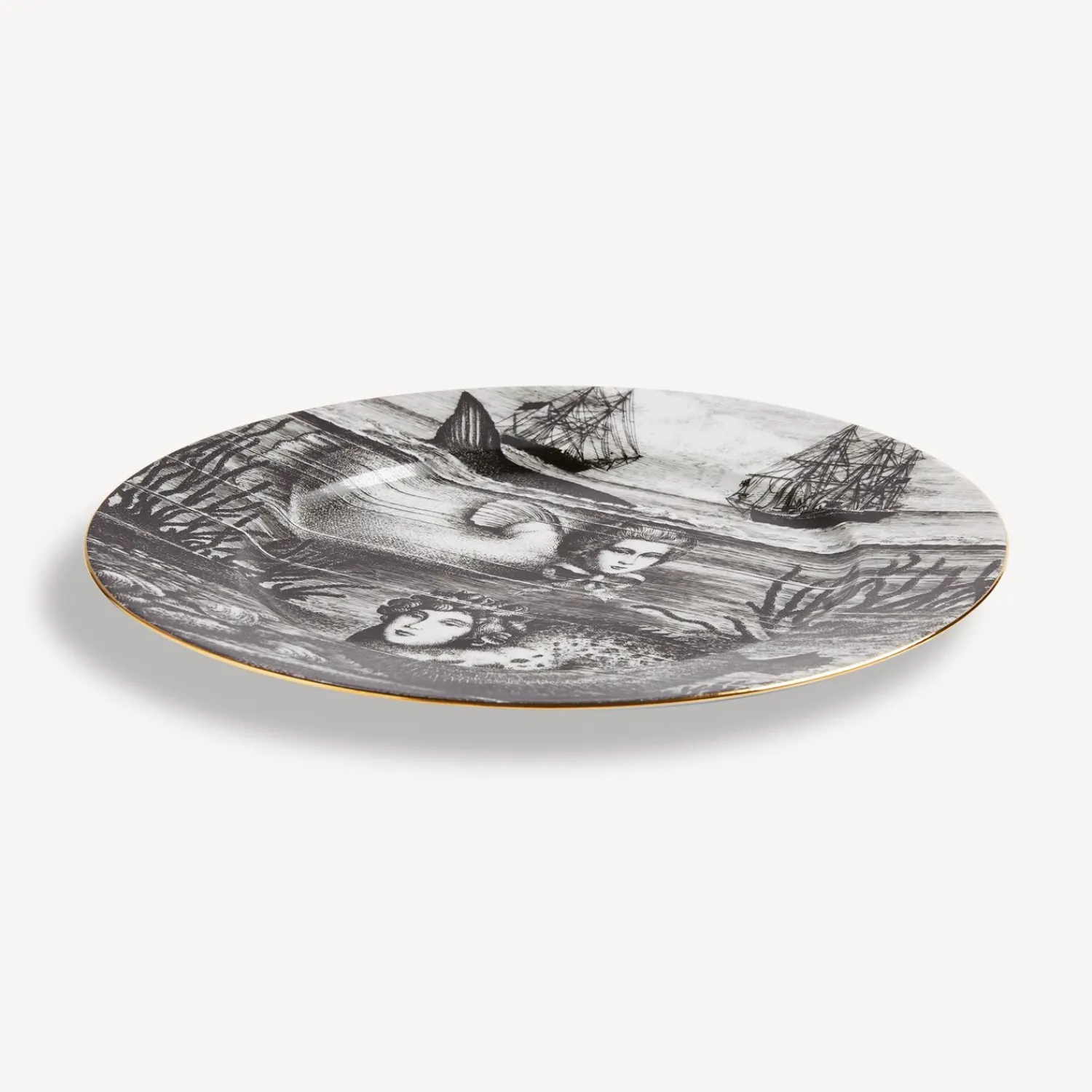 Decorative Plates<Fornasetti Rim Plate Sirene N.5 White/Black/Gold