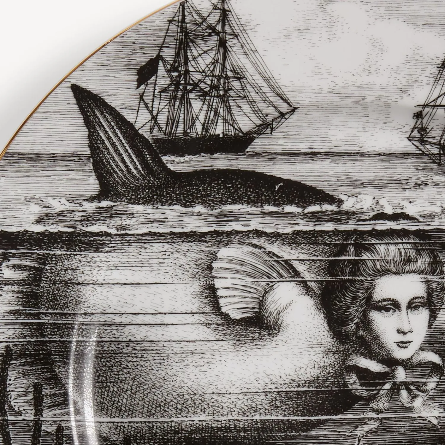 Decorative Plates<Fornasetti Rim Plate Sirene N.5 White/Black/Gold