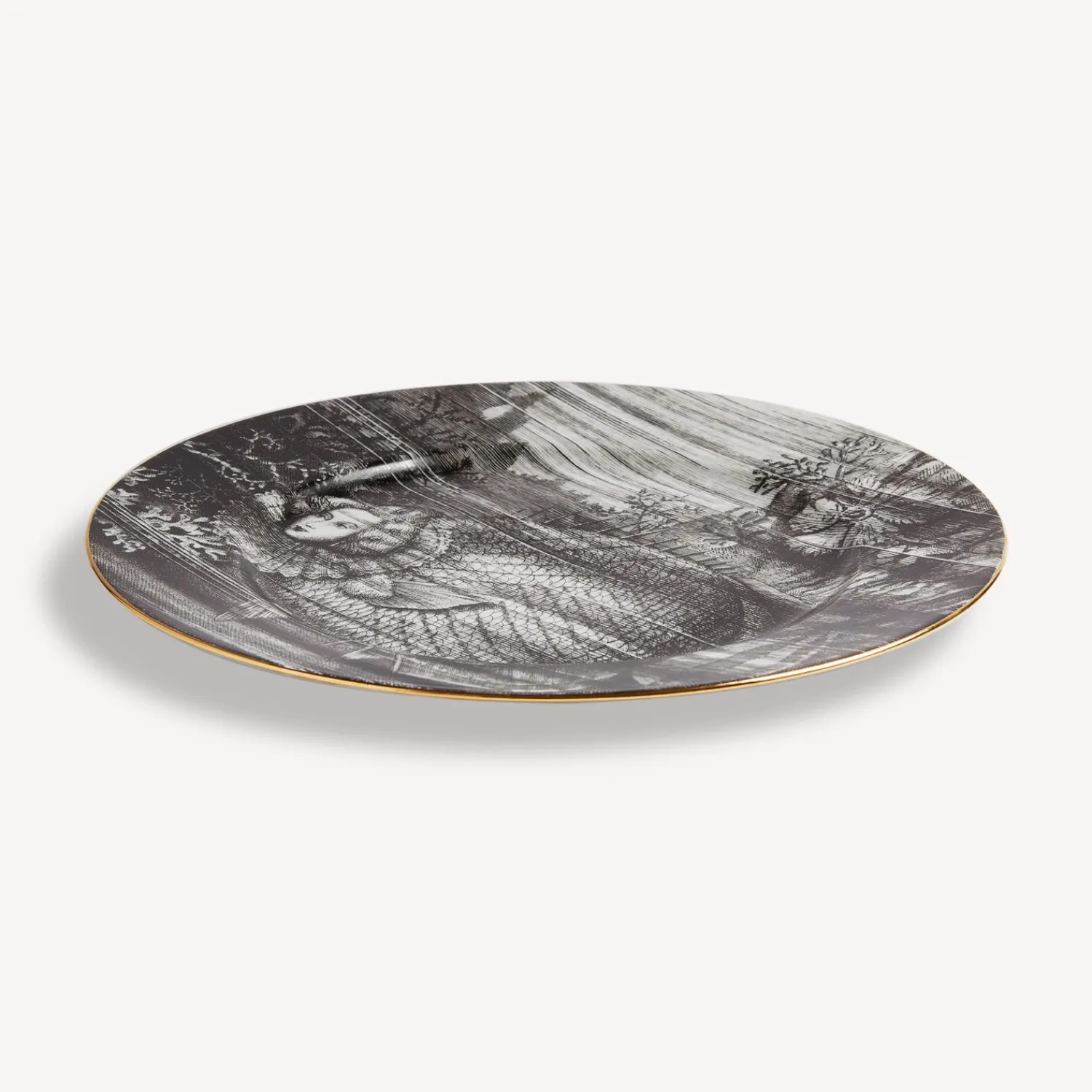 Decorative Plates<Fornasetti Rim Plate Sirene N.3 White/Black/Gold