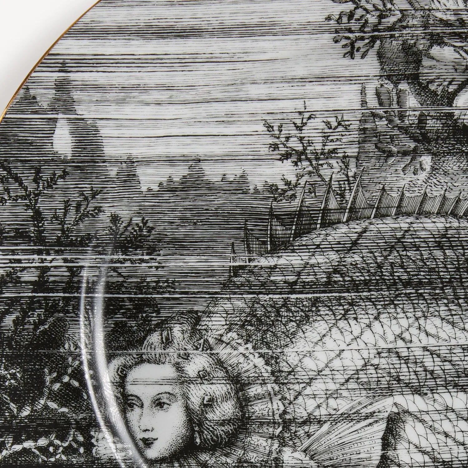Decorative Plates<Fornasetti Rim Plate Sirene N.3 White/Black/Gold