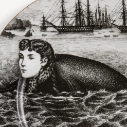 Decorative Plates<Fornasetti Rim Plate Sirene N.2 White/Black/Gold