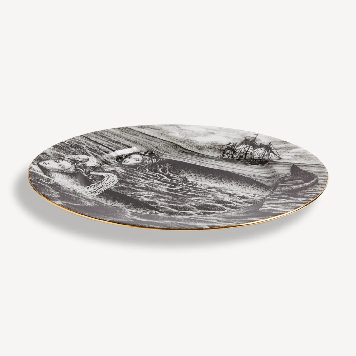 Decorative Plates<Fornasetti Rim Plate Sirene N.6 White/Black/Gold