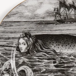 Decorative Plates<Fornasetti Rim Plate Sirene N.6 White/Black/Gold