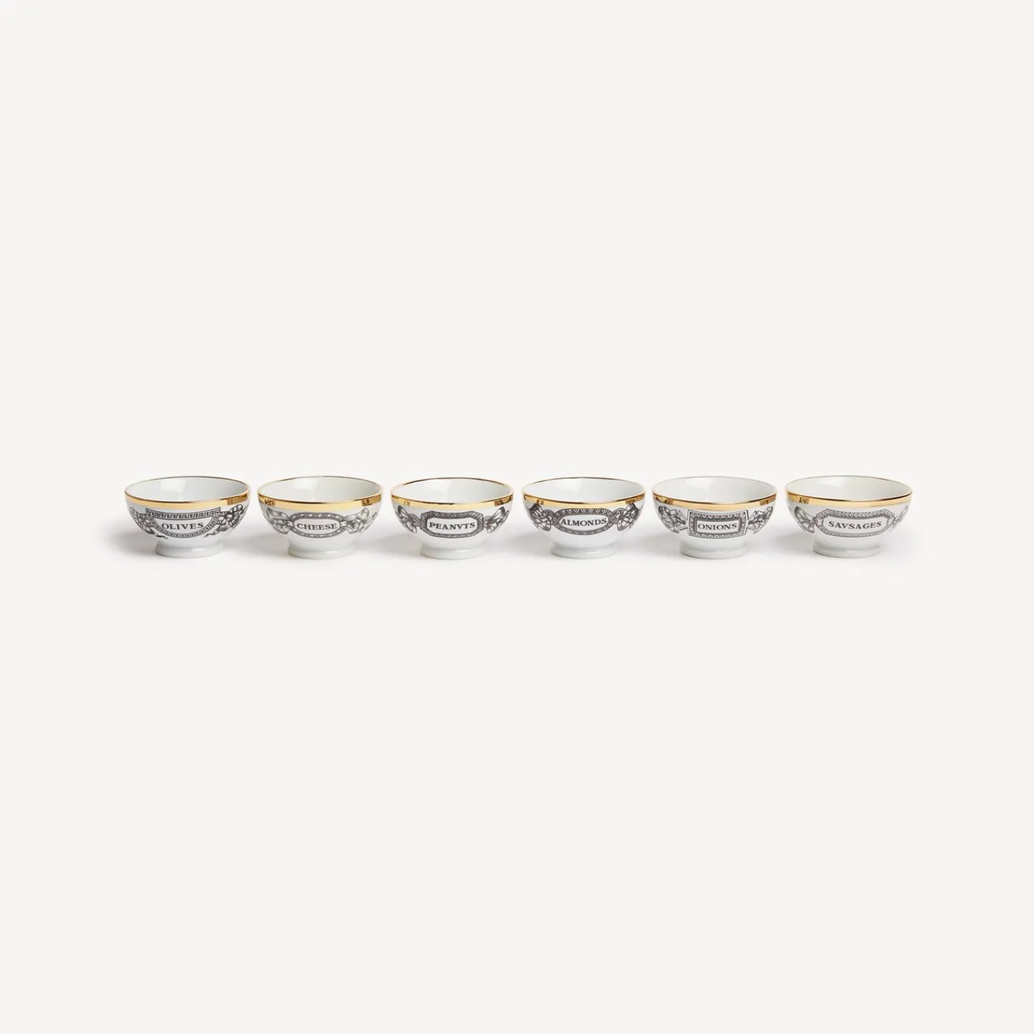 Appetizer Sets And Centrepieces<Fornasetti Set 6 Appetizer Bowls Appetizers White/Black/Gold