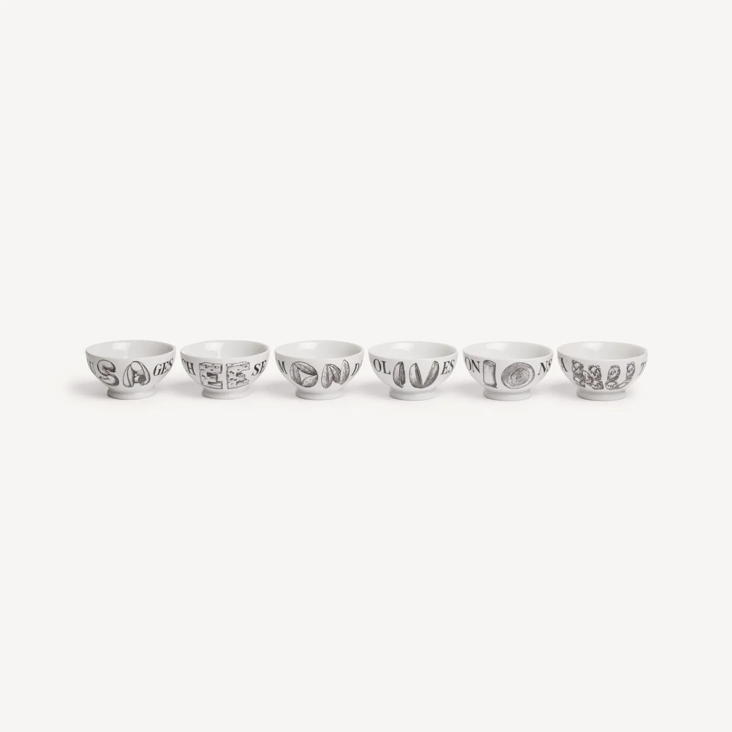 Appetizer Sets And Centrepieces<Fornasetti Set 6 Appetizer Bowls Cocktalia White/Black
