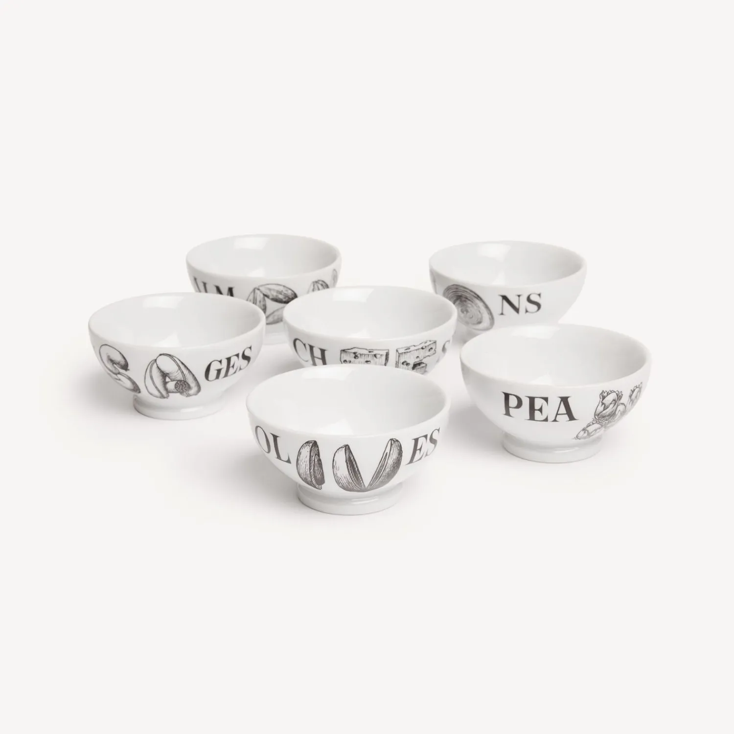 Appetizer Sets And Centrepieces<Fornasetti Set 6 Appetizer Bowls Cocktalia White/Black
