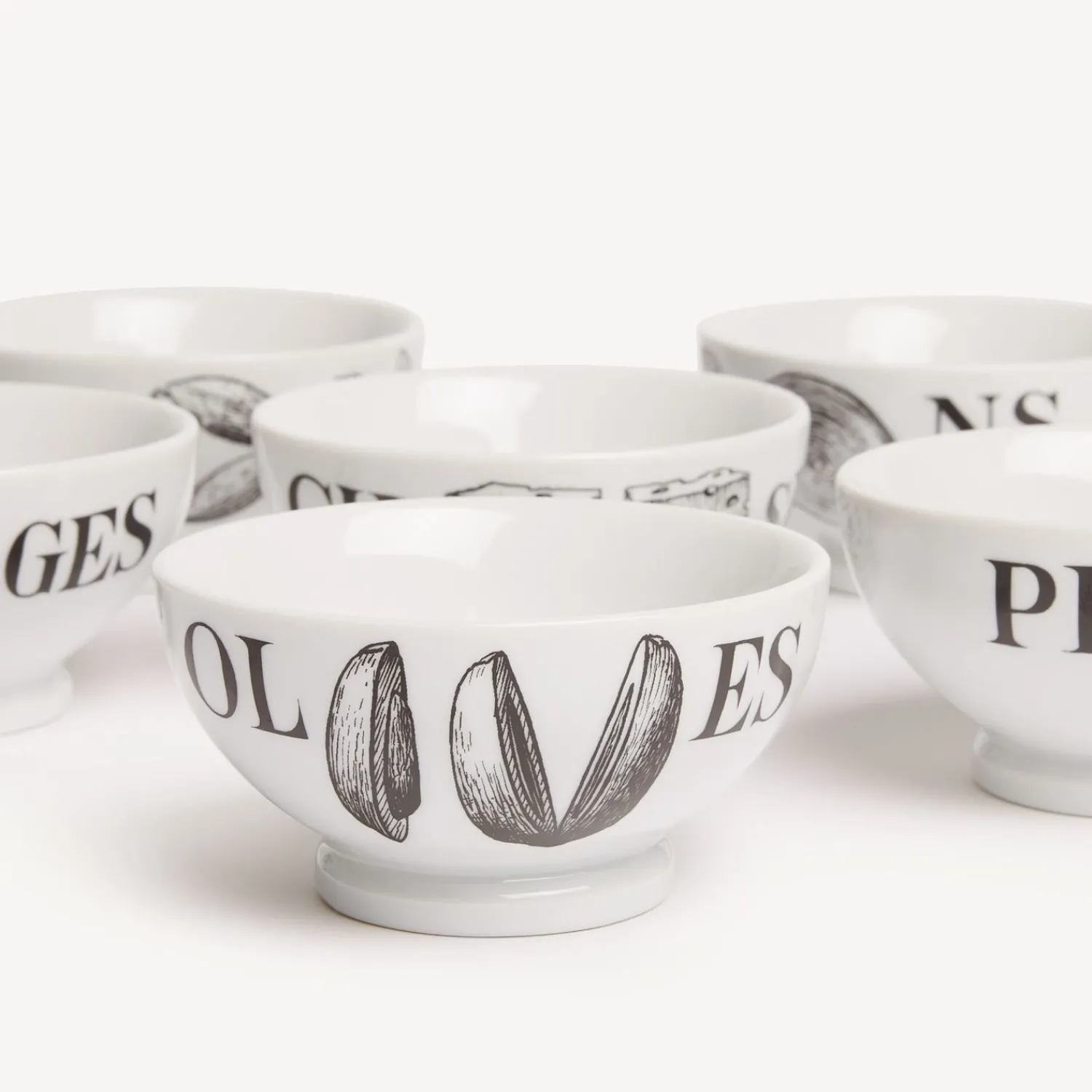 Appetizer Sets And Centrepieces<Fornasetti Set 6 Appetizer Bowls Cocktalia White/Black