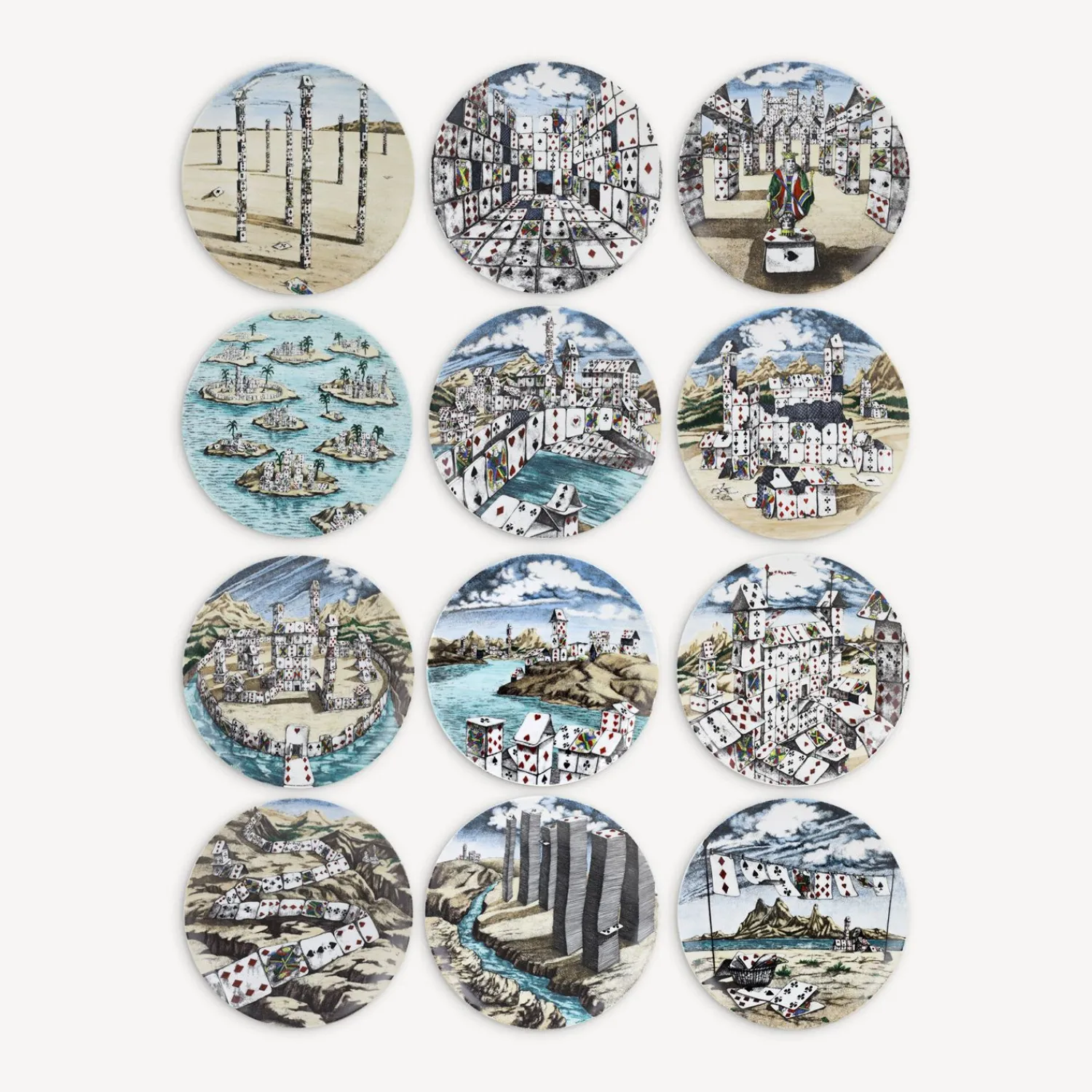 Decorative Plates<Fornasetti Set 12 Plates Citta Di Carte Multicolour